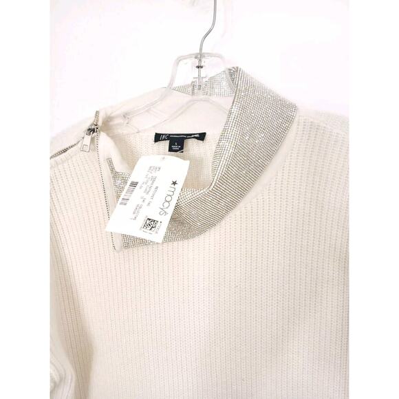 New Inc International Concepts SHIMMER Sweater L WHITE Shiny Silver COLLAR $100 - Picture 9 of 16